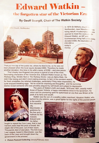 The Jan/Feb 2023 edition of Picture Postcard Collecting magazine. Picture Postcard Collecting magazine is published 10 times a year, in print only, for a subscription price of £54 incl p & p, with subscriptions available on 0771 5054609. It is believed to be the biggest printed postcard magazine in the world, further details are available on https://www.picturepostcardcollectingmagazine.com/ 2023-01 Picture Postcard Collecting Watkin01-WEB.jpg